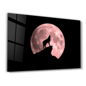 Wolf and Moon | Glass Wall Art - Artdesigna