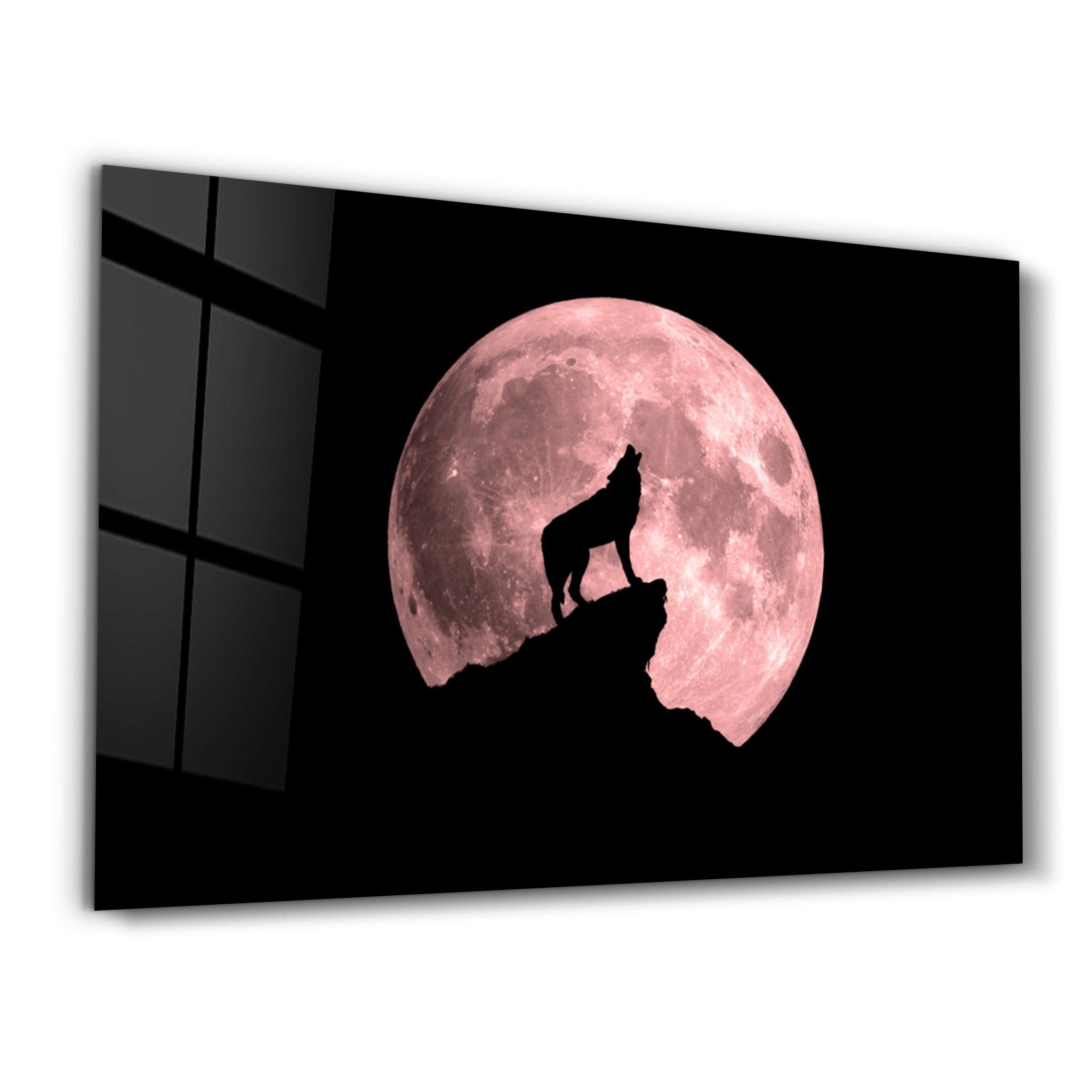 Wolf and Moon | Glass Wall Art - Artdesigna