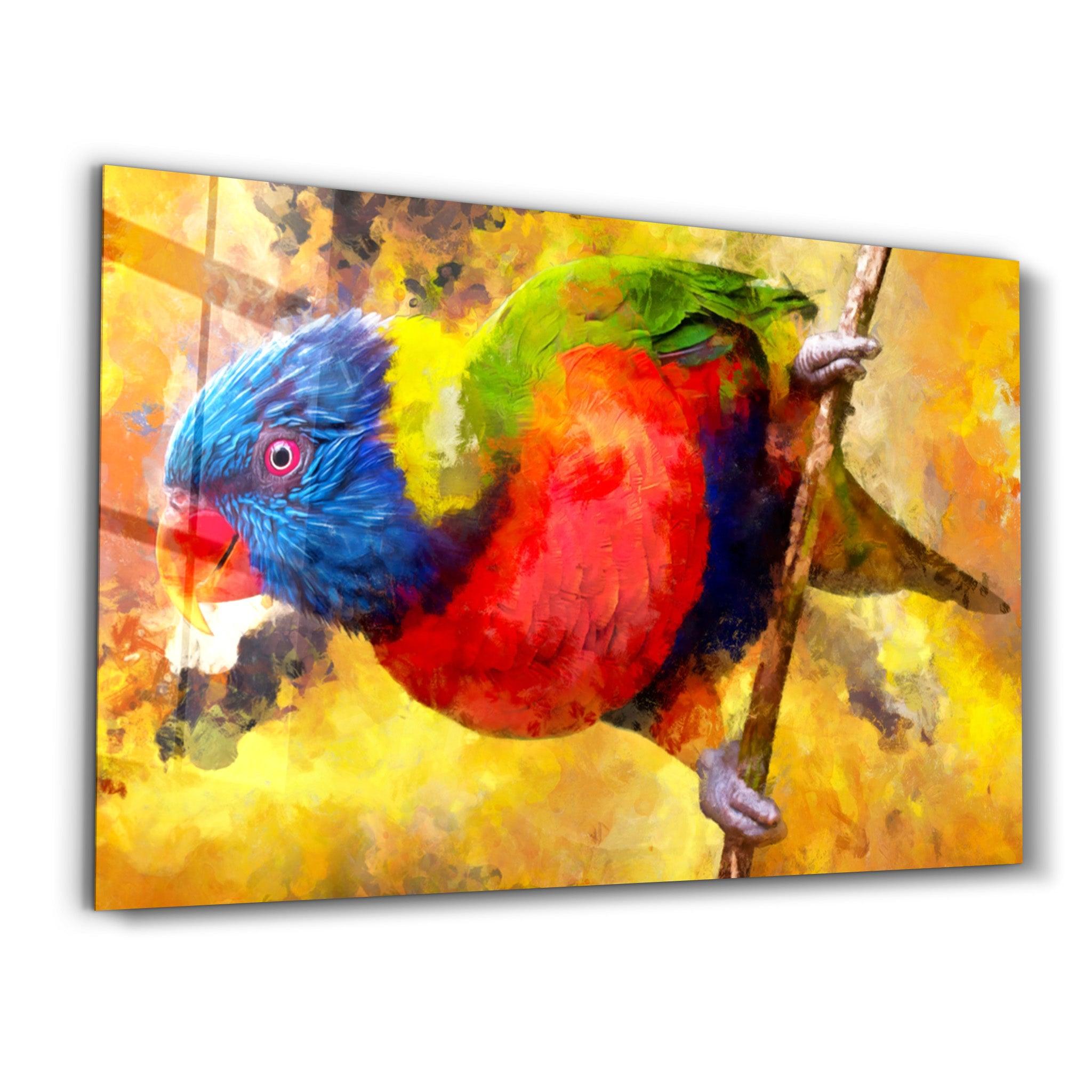 Abstract Colorful Parrot | Glass Wall Art - Artdesigna