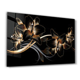 Golden Lines and Flowers | Glass Wall Art