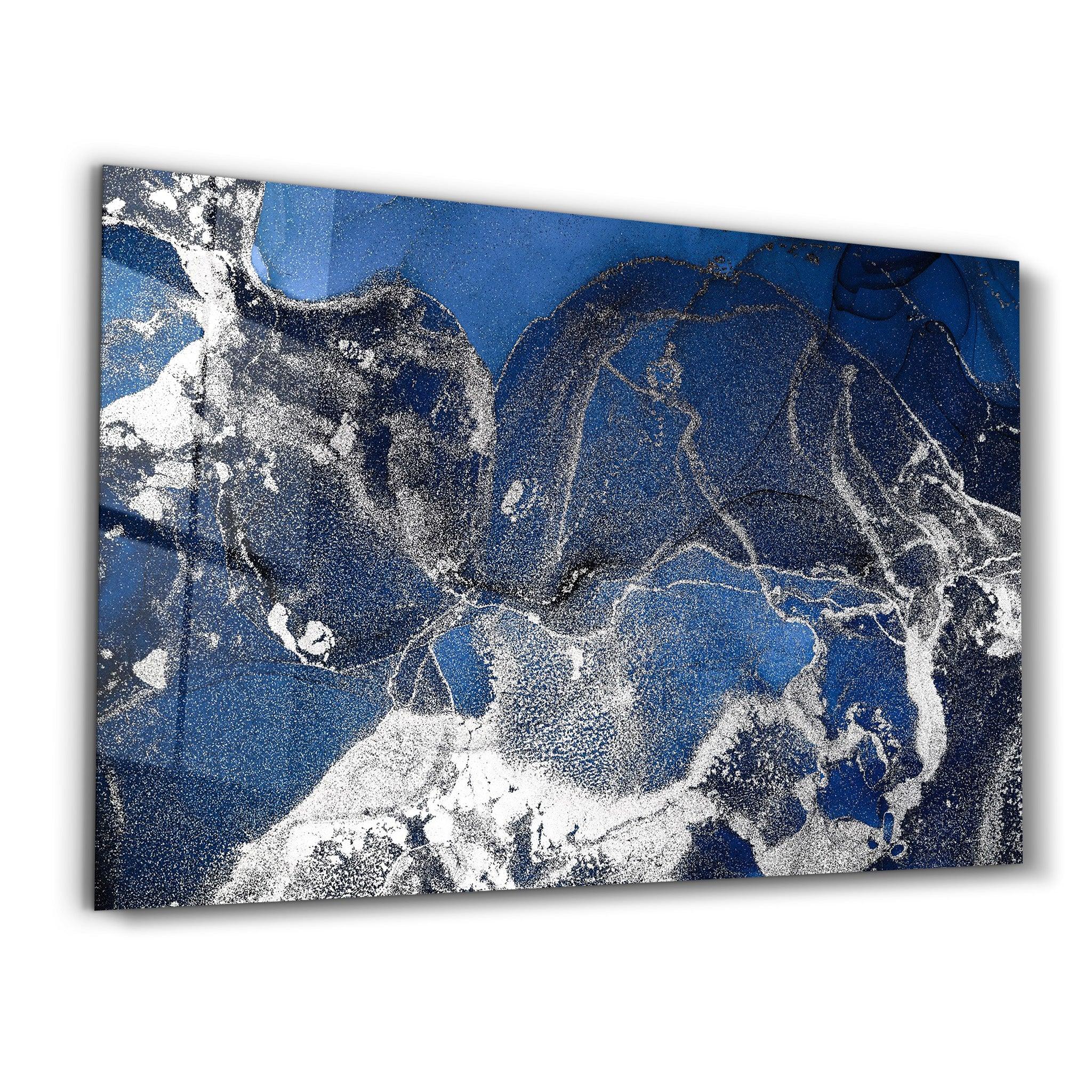 Dark Blue Wave Pattern V4 | Glass Wall Art - Artdesigna