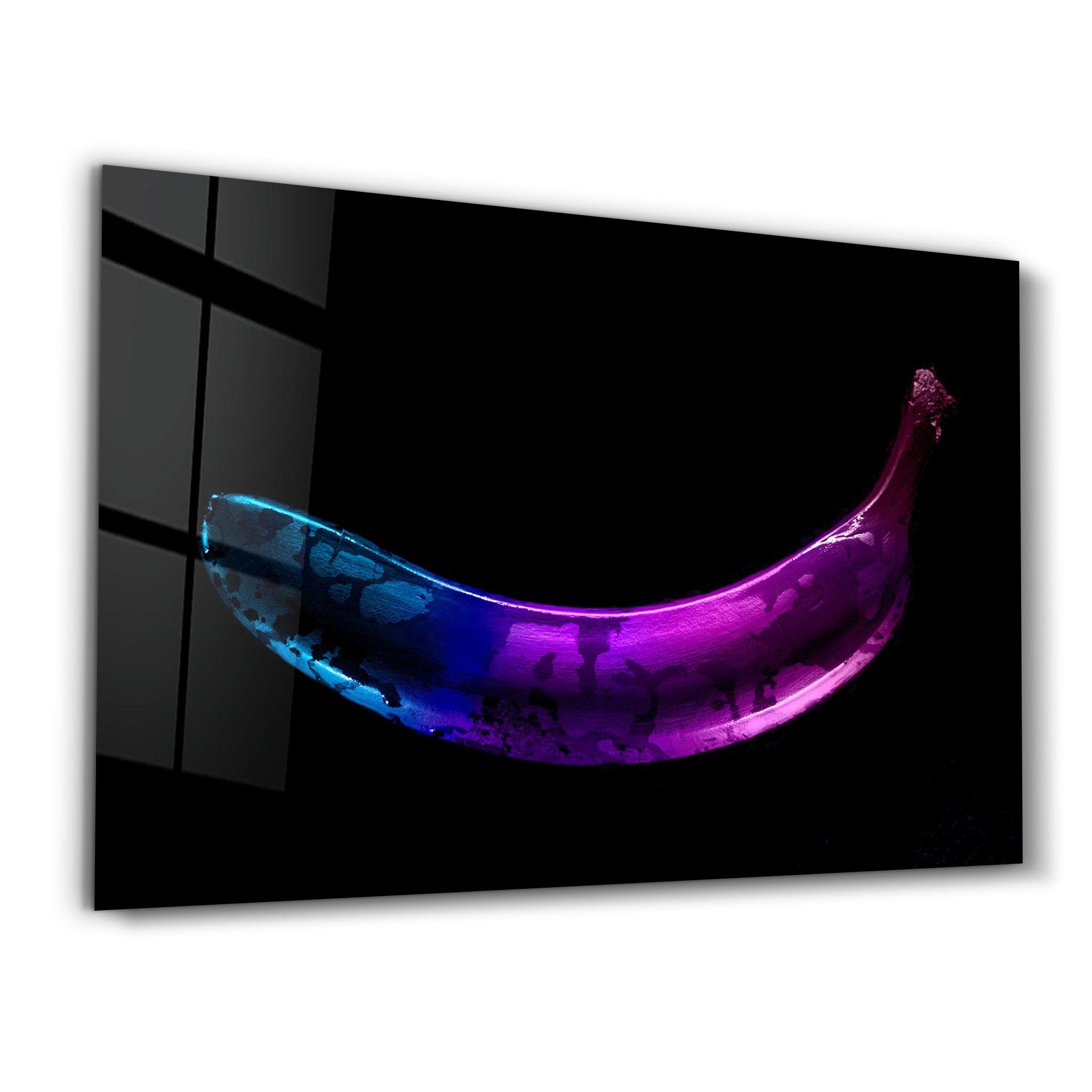 Abstract Blue and Purple Banana | Glass Wall Art - Artdesigna