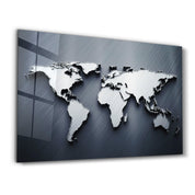 Metallic Blue World Map | Glass Wall Art - Artdesigna