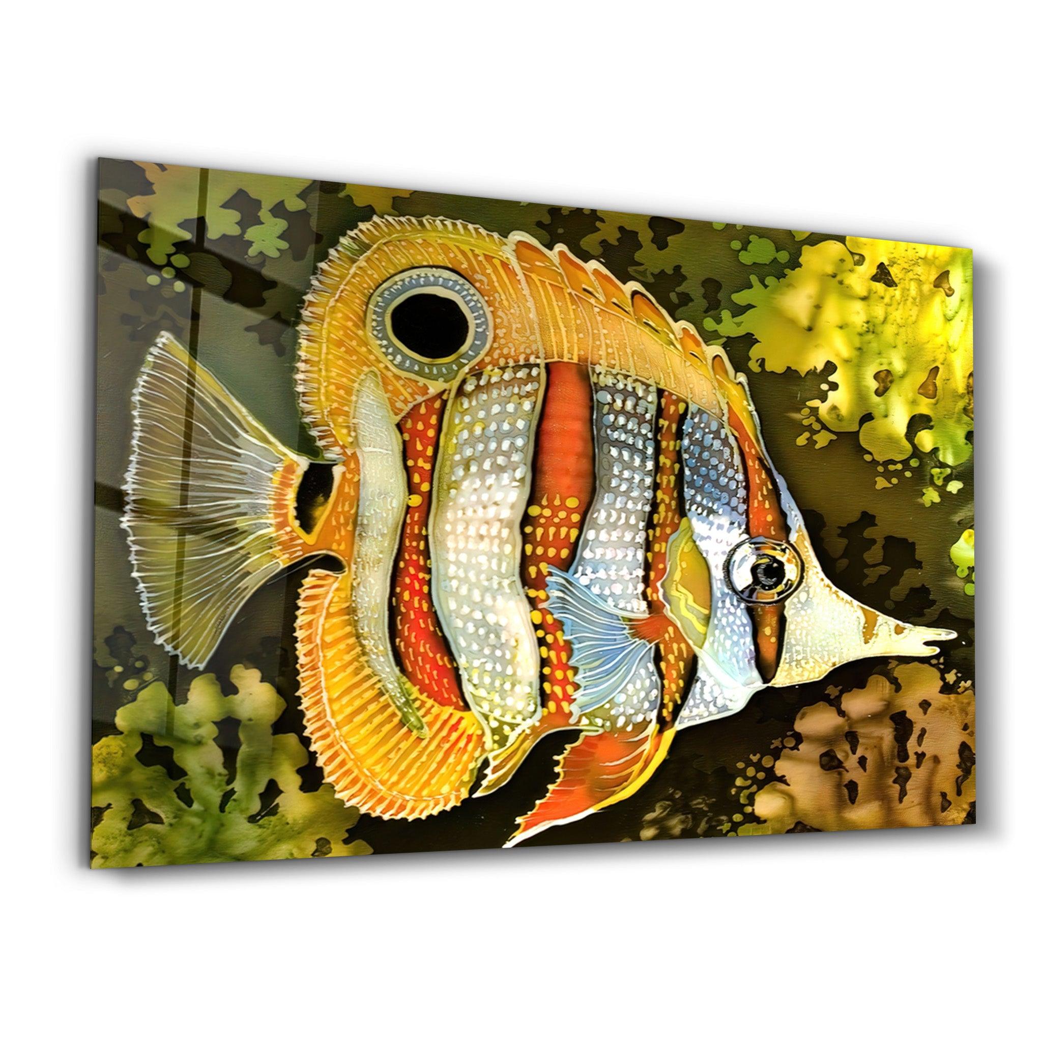 Batik Fish | Glass Wall Art - Artdesigna