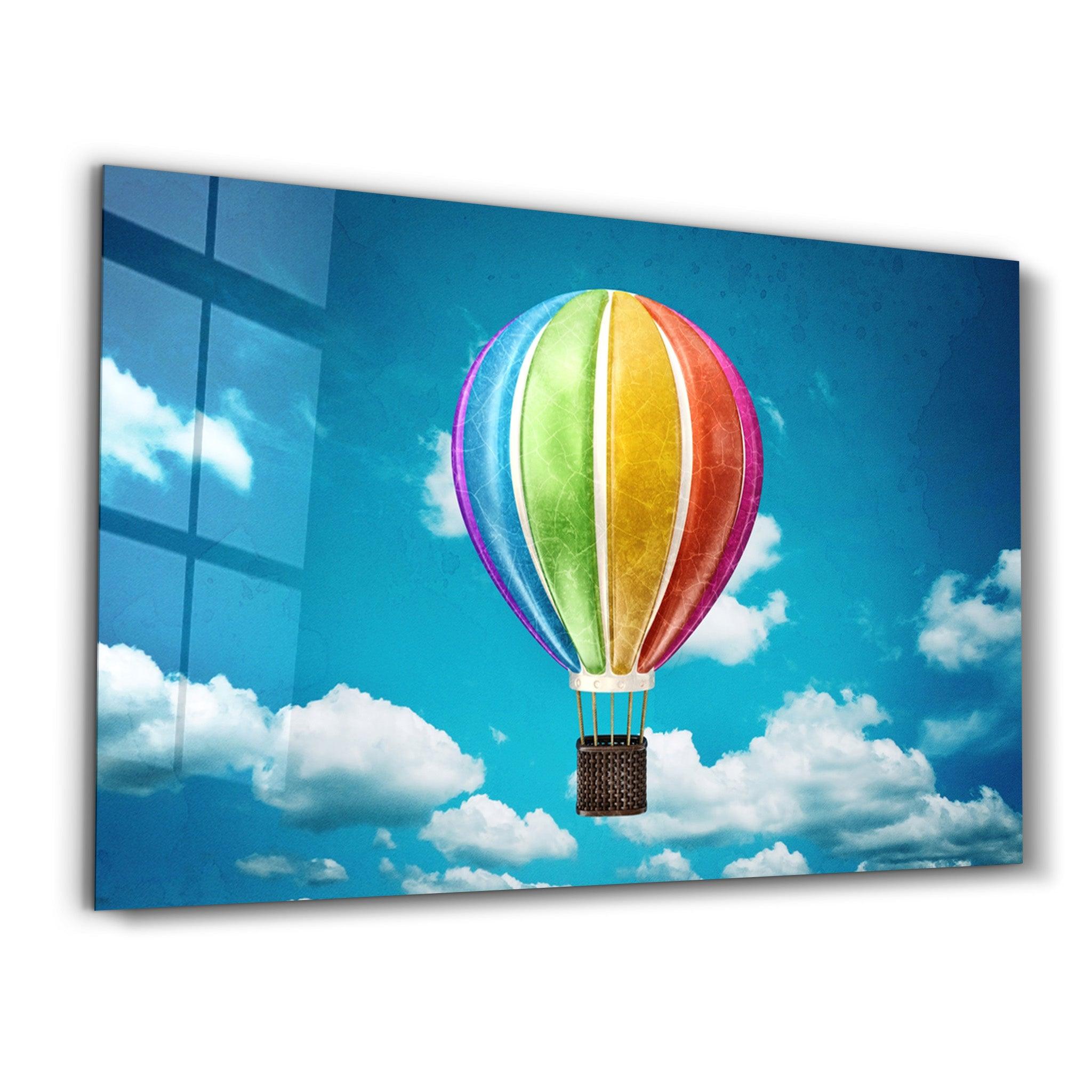 Rainbow Air Balloon | Glass Wall Art - Artdesigna