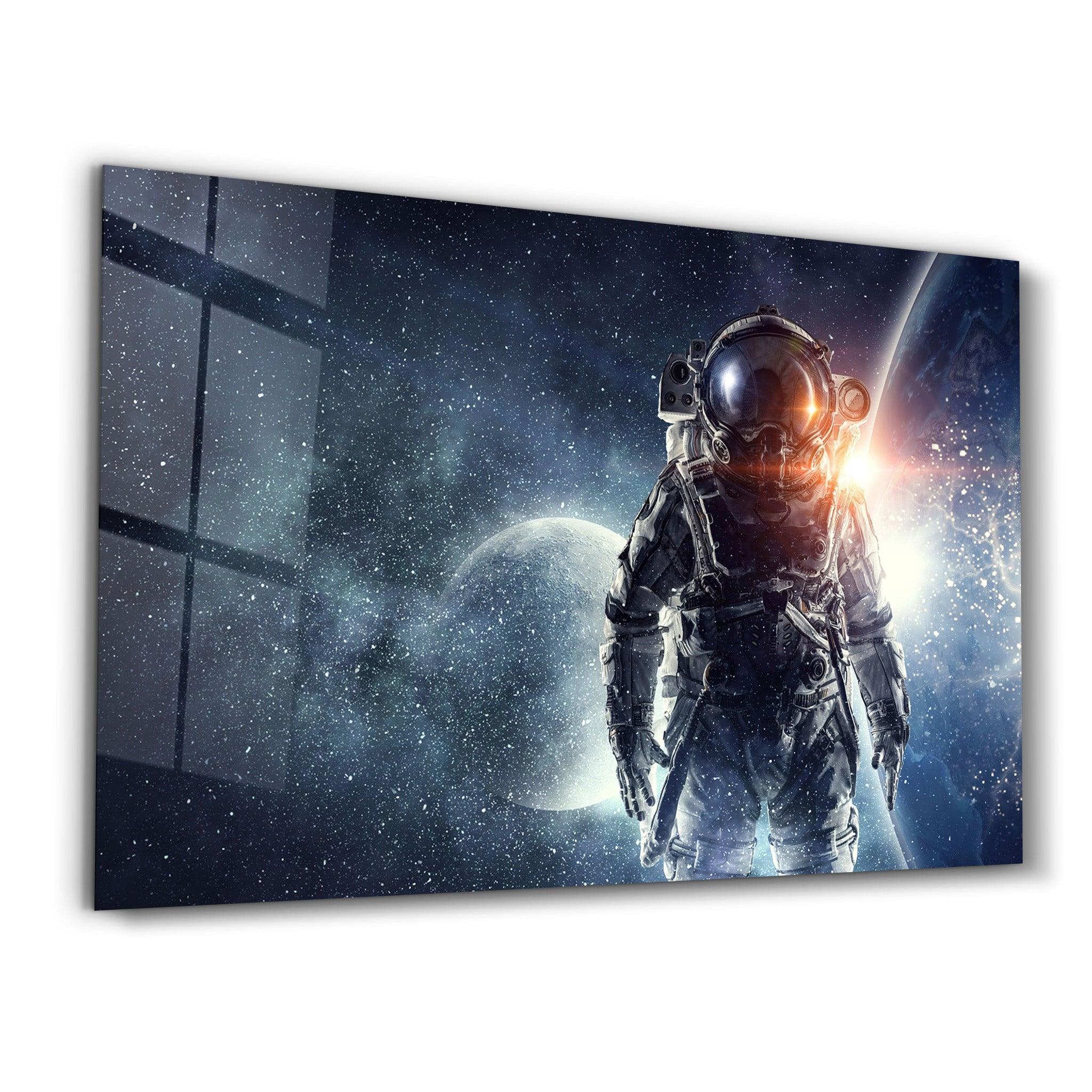 The Cool Astronaut In Space | Glass Wall Art - Artdesigna