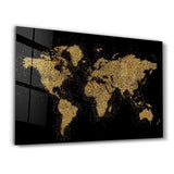 World Map In Golden | Glass Wall Art