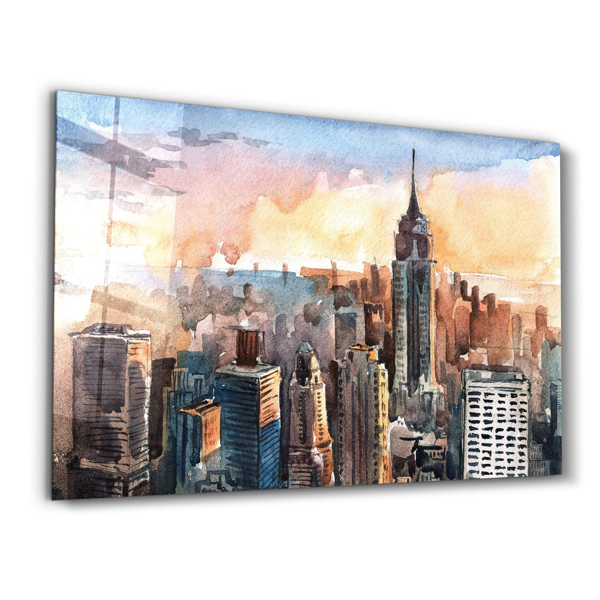 New York Watercolor Painting | Glass Wall Art - Artdesigna