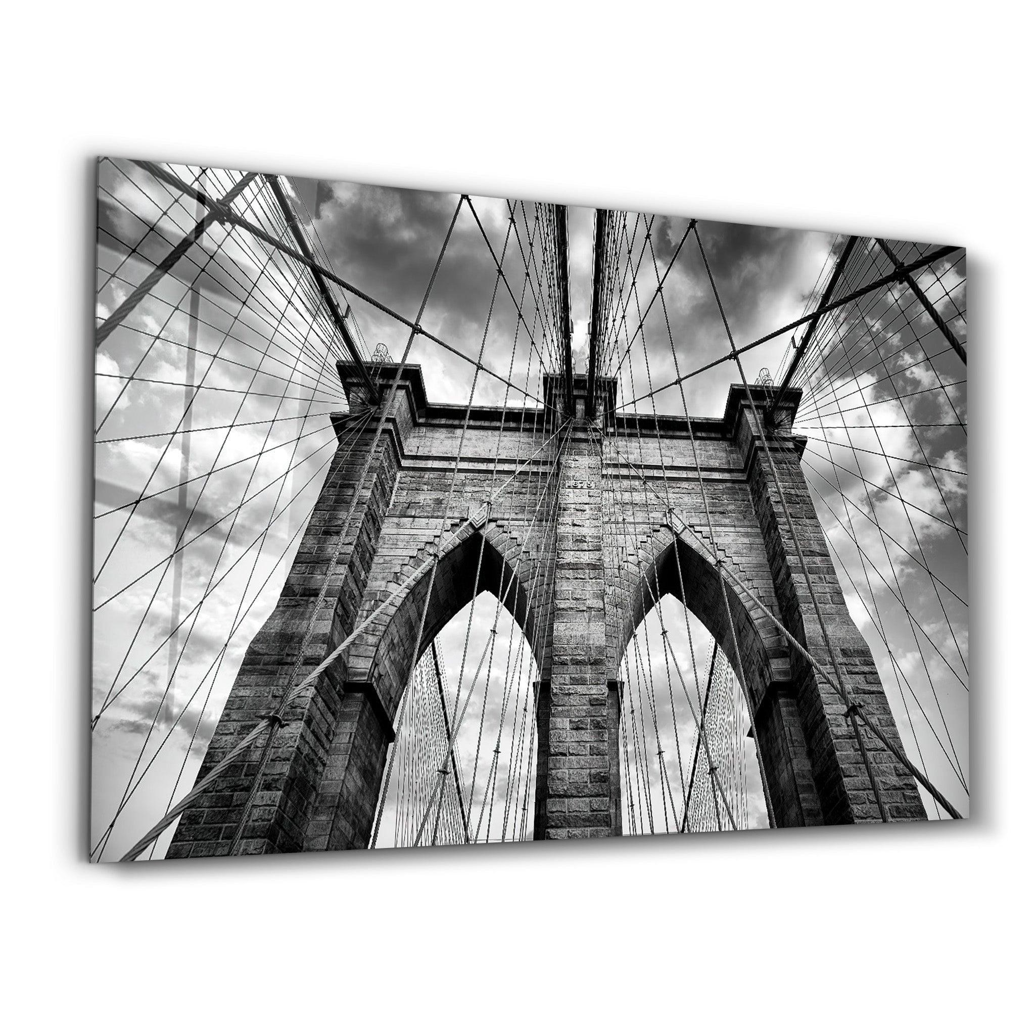 Brooklyn Bridge Black and White | Glass Wall Art - Artdesigna