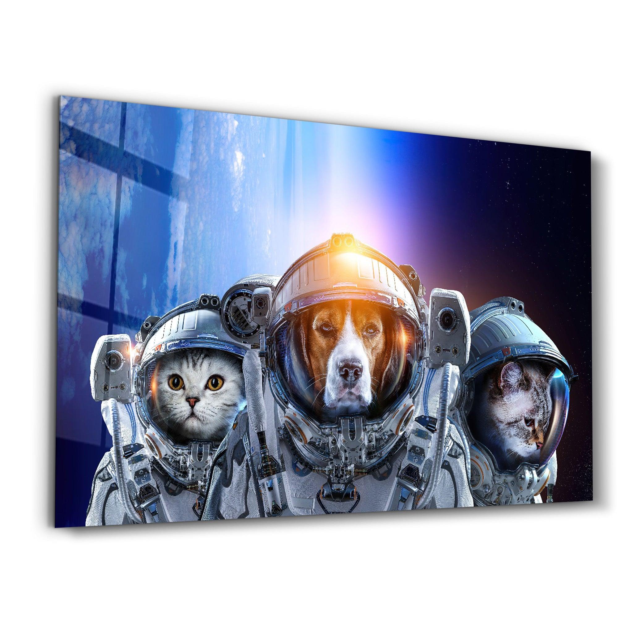 Dog&Cat With Space Suits | Glass Wall Art - Artdesigna