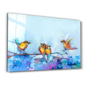 Birds With Flower Painting | Glass Wall Art - Artdesigna