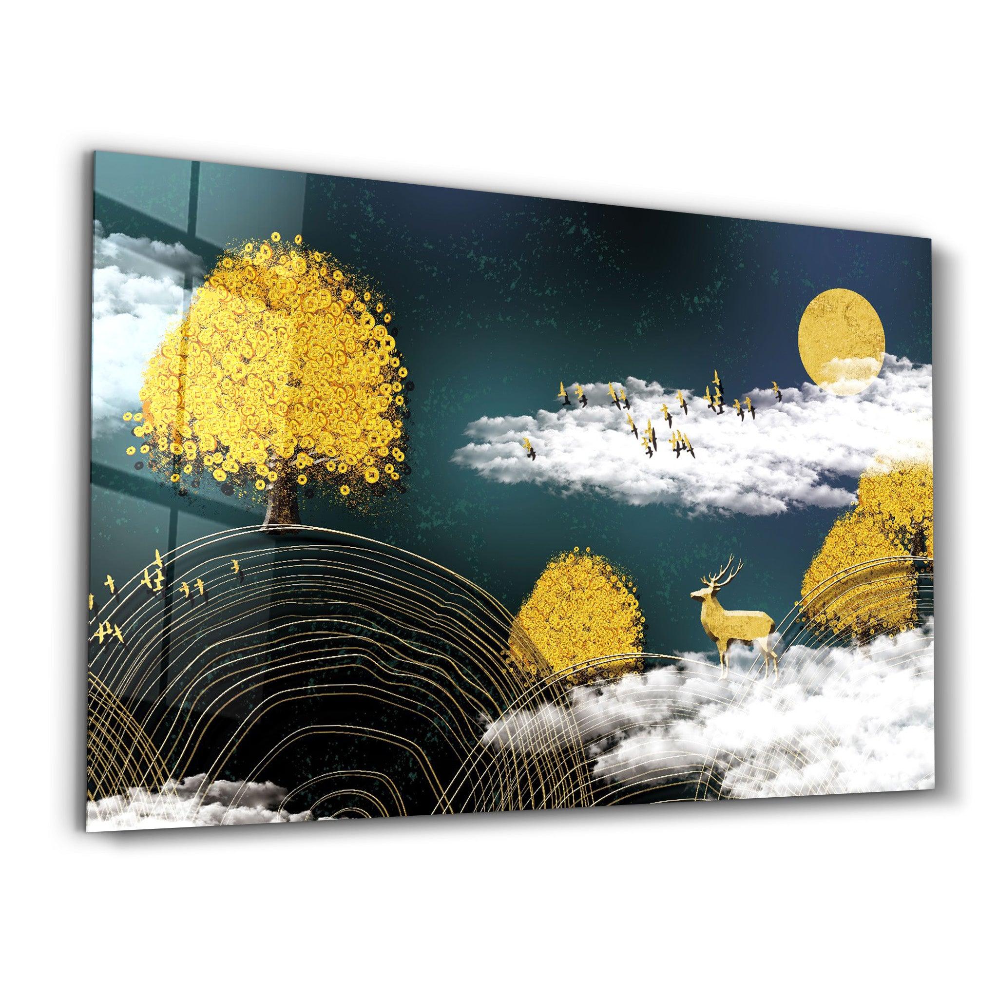 Golden Trees | Glass Wall Art - Artdesigna