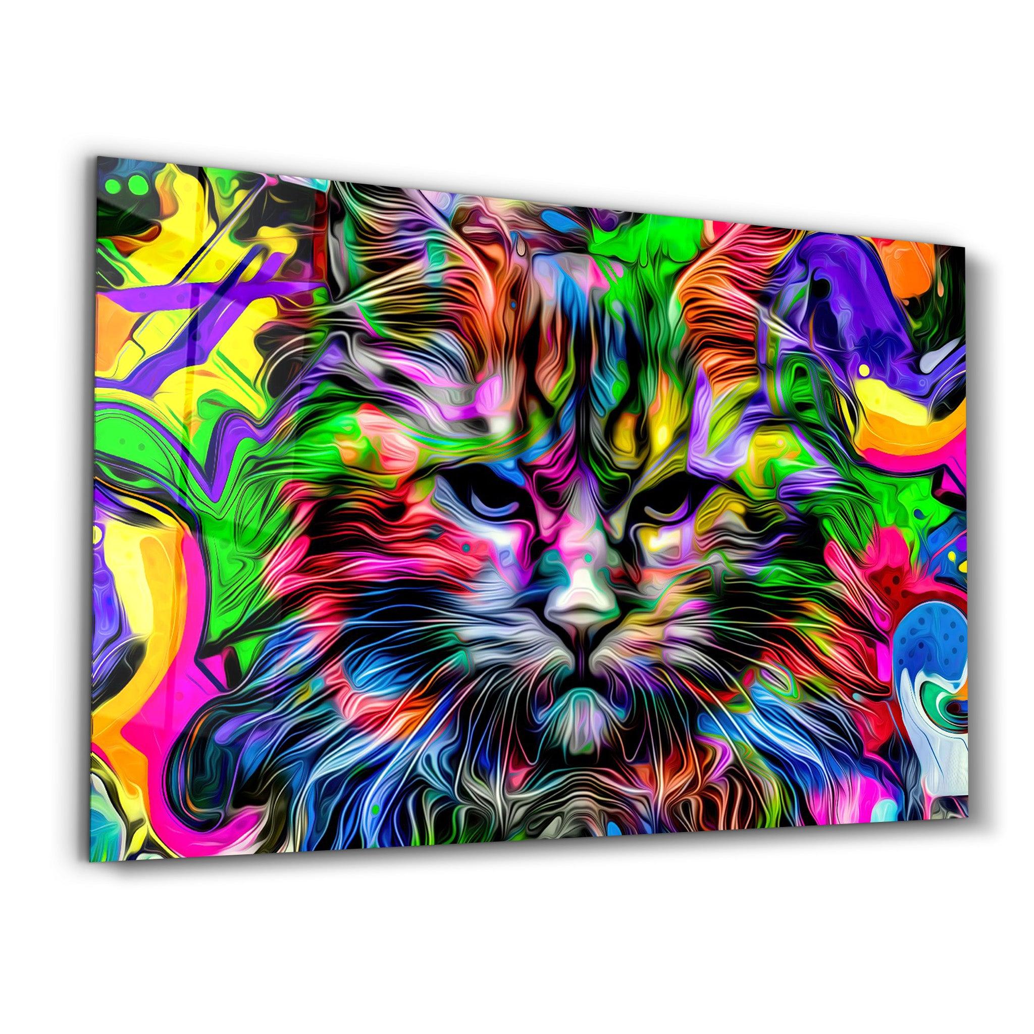 Colorful Cat | Glass Wall Art - Artdesigna