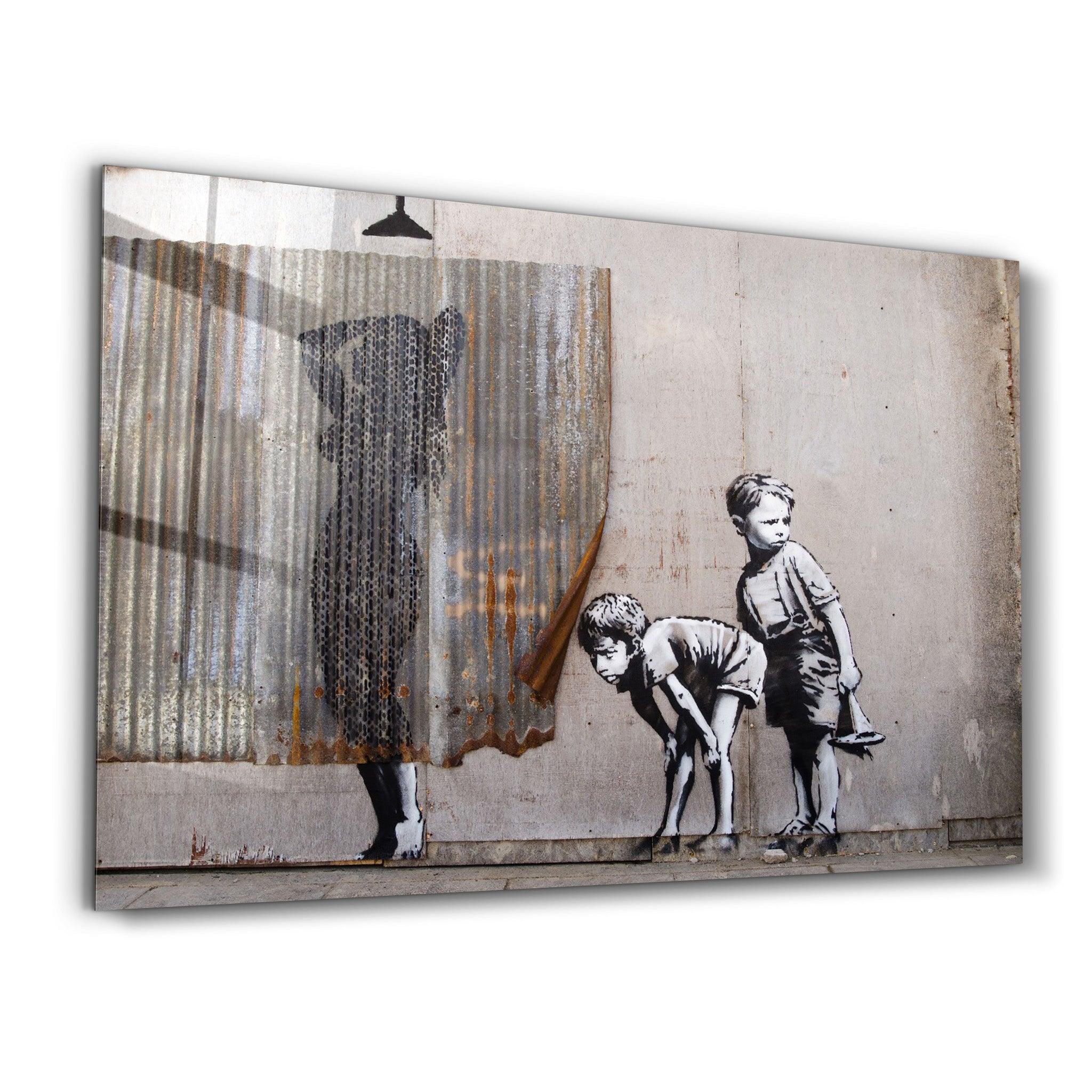 Banksy - Spying Boyz | Glass Wall Art - Artdesigna