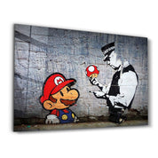 Banksy - Mario with a Policeman | Glass Wall Art - Artdesigna