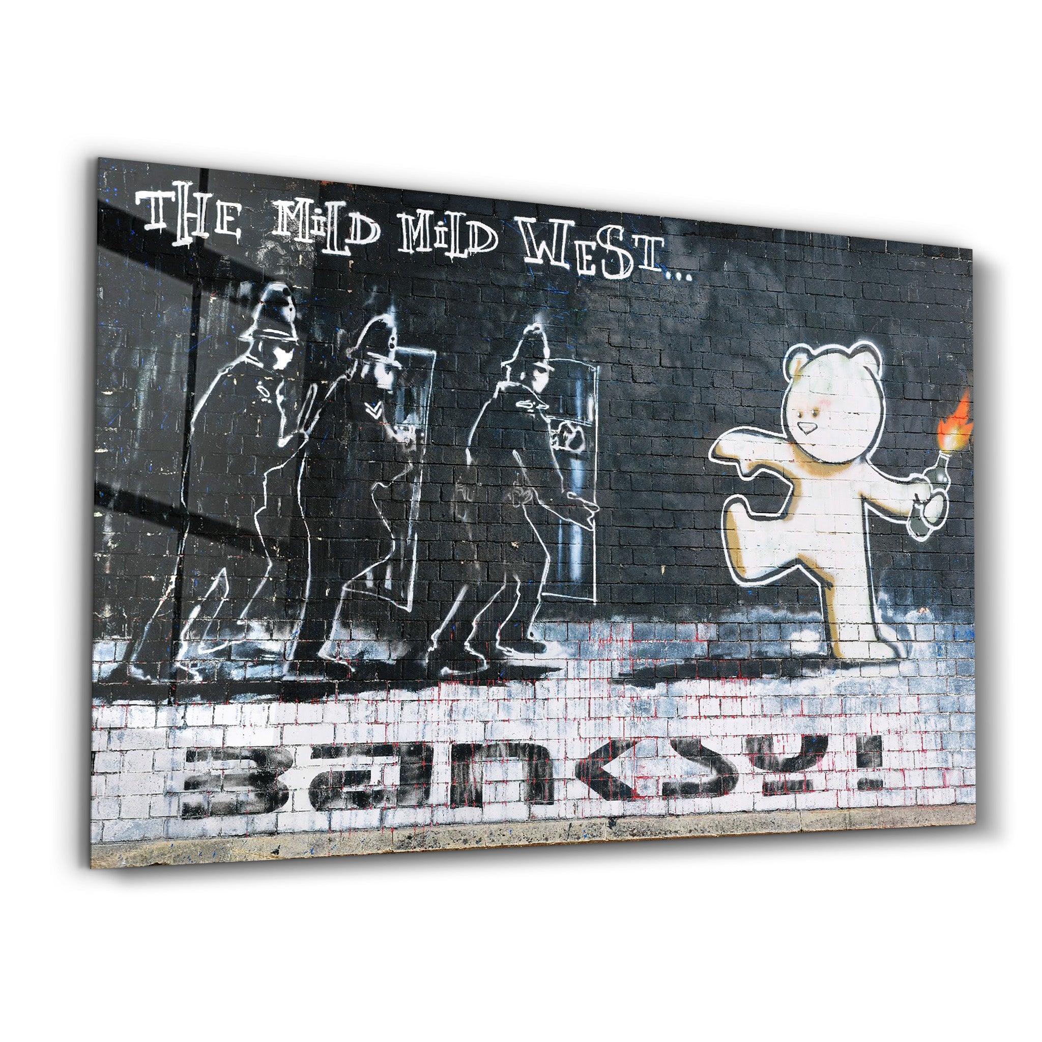 Banksy - The Mild Mild West | Glass Wall Art - Artdesigna