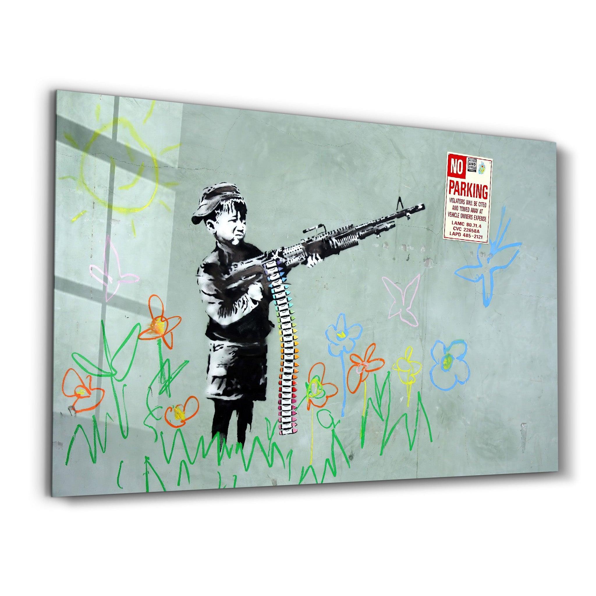 Banksy - No Parking | Glass Wall Art - Artdesigna