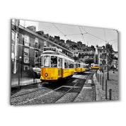 Yellow Tram (Lisbon) | Glass Wall Art - Artdesigna