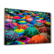 Colorful Umbrellas | Glass Wall Art - Artdesigna