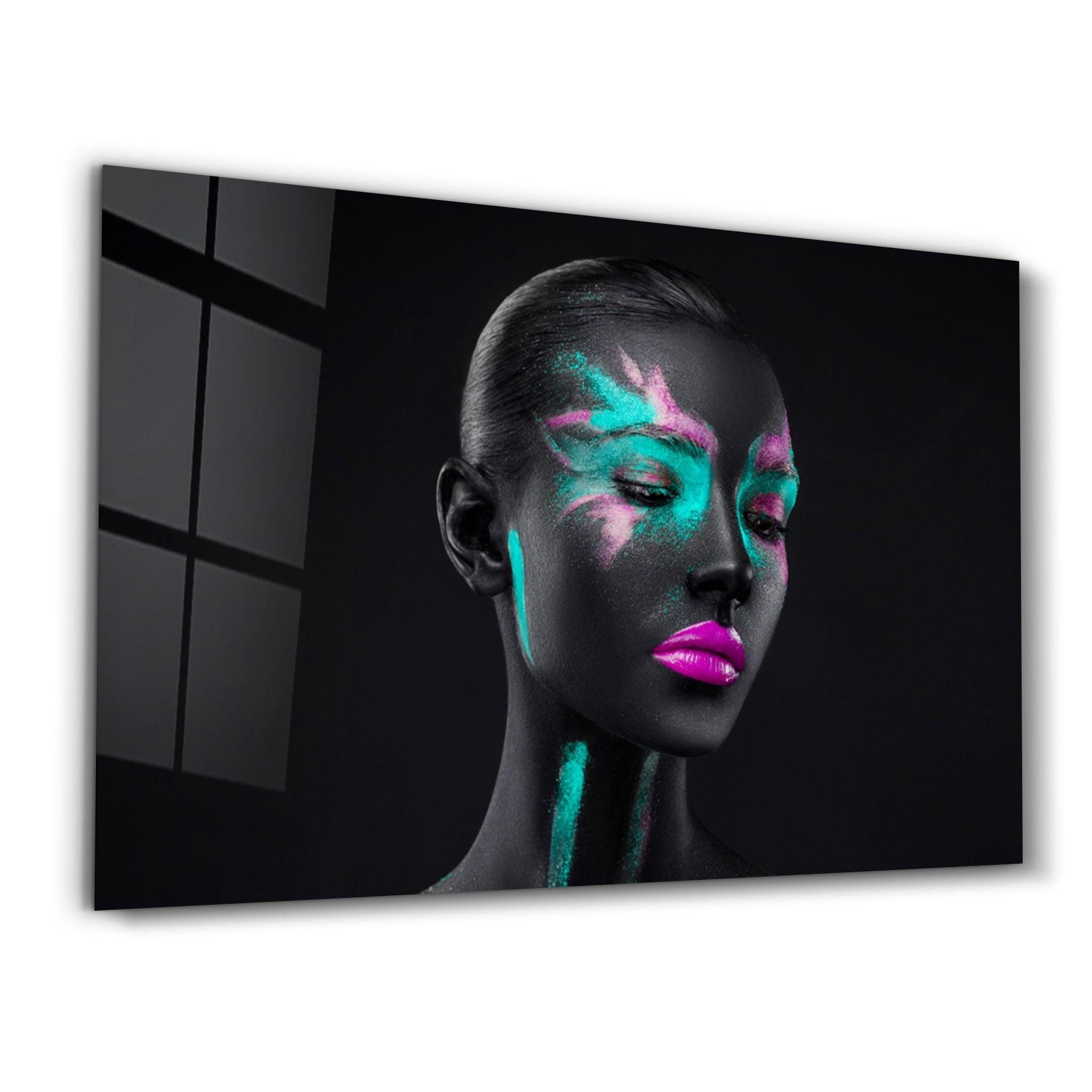 Neon Glow: The Silent Muse | Glass Wall Art - Artdesigna