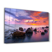 Sunset at Sea | Glass Wall Art - Artdesigna