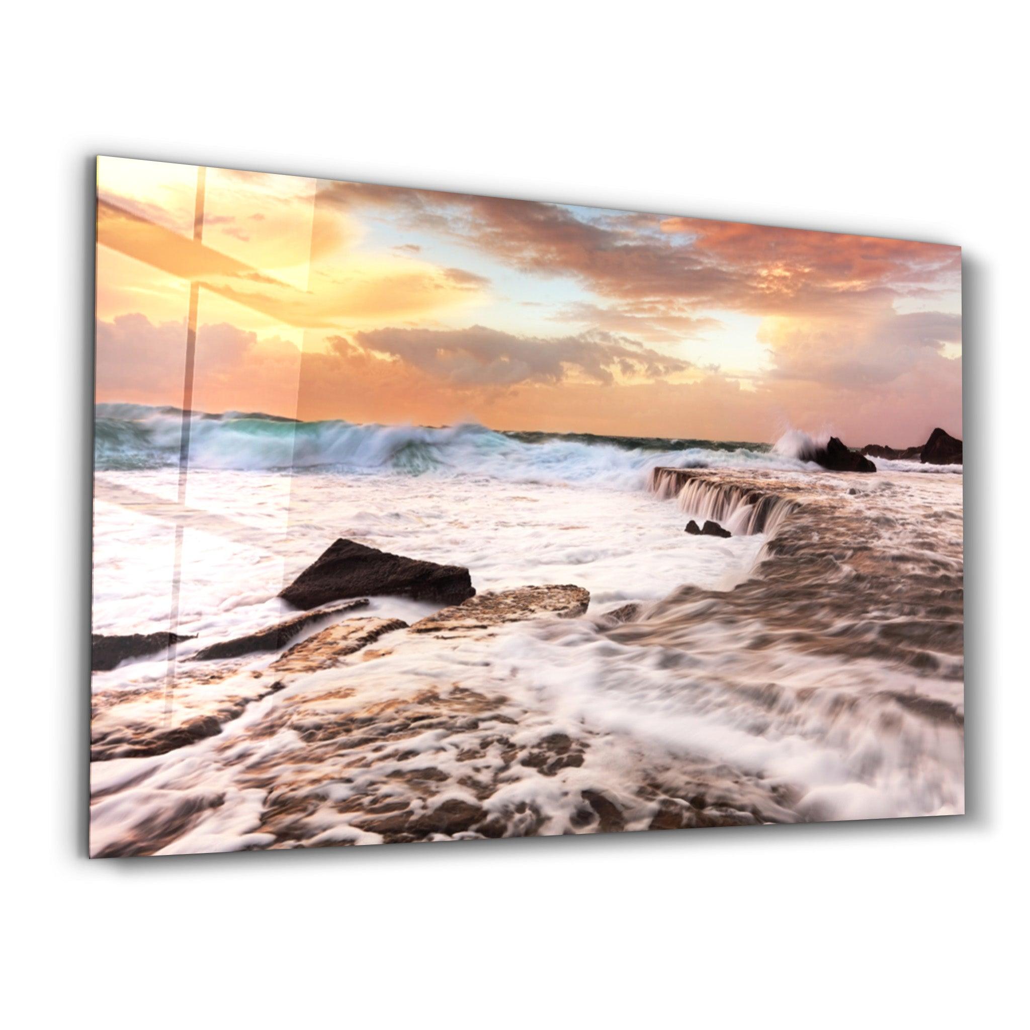 Raging Waves | Glass Wall Art - Artdesigna