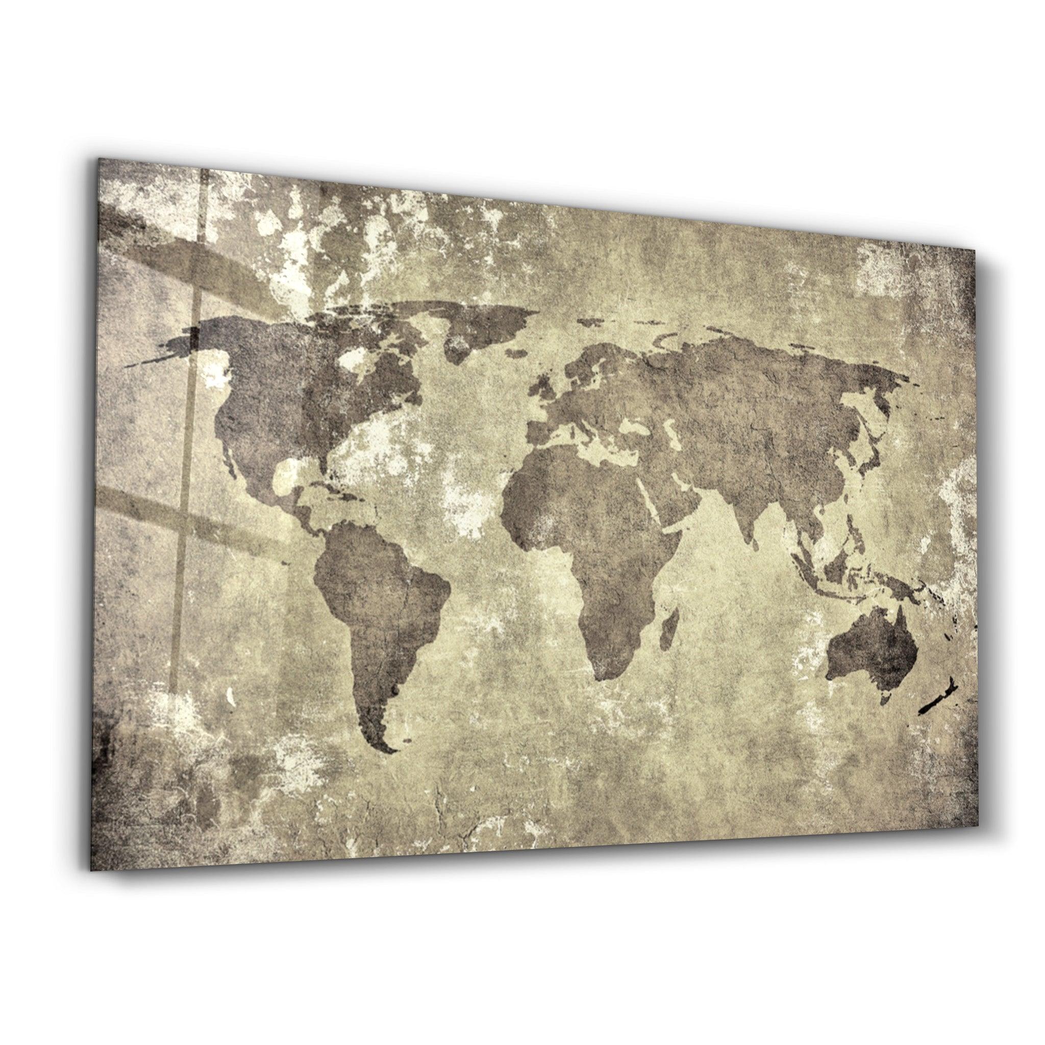 Retro World Map | Glass Wall Art - Artdesigna