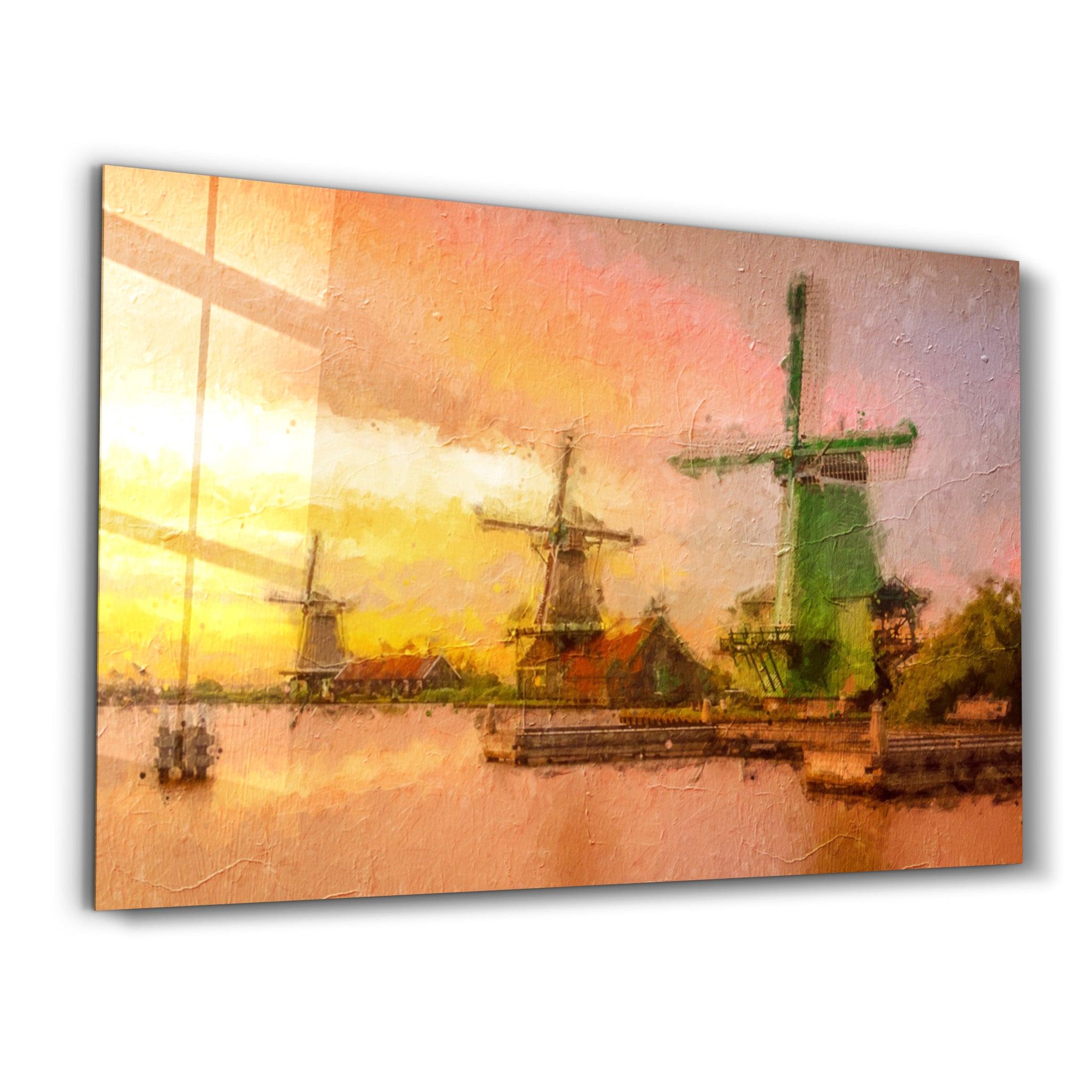 Windmills | Glass Wall Art - Artdesigna