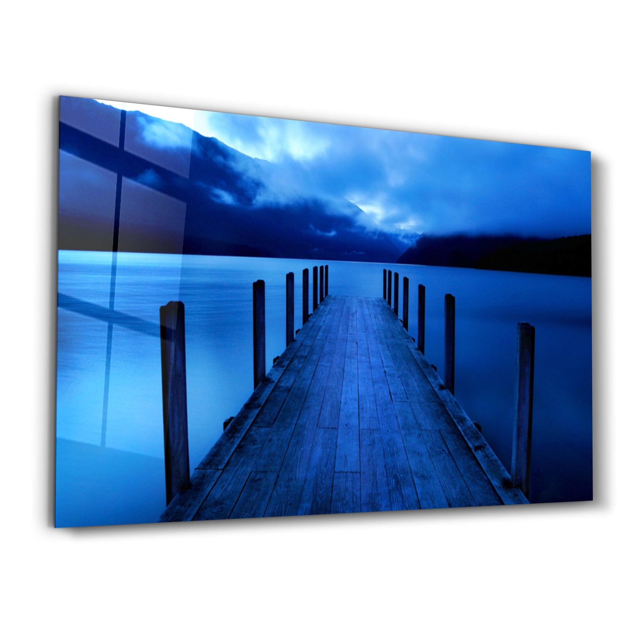 Blue Dock | Glass Wall Art - Artdesigna