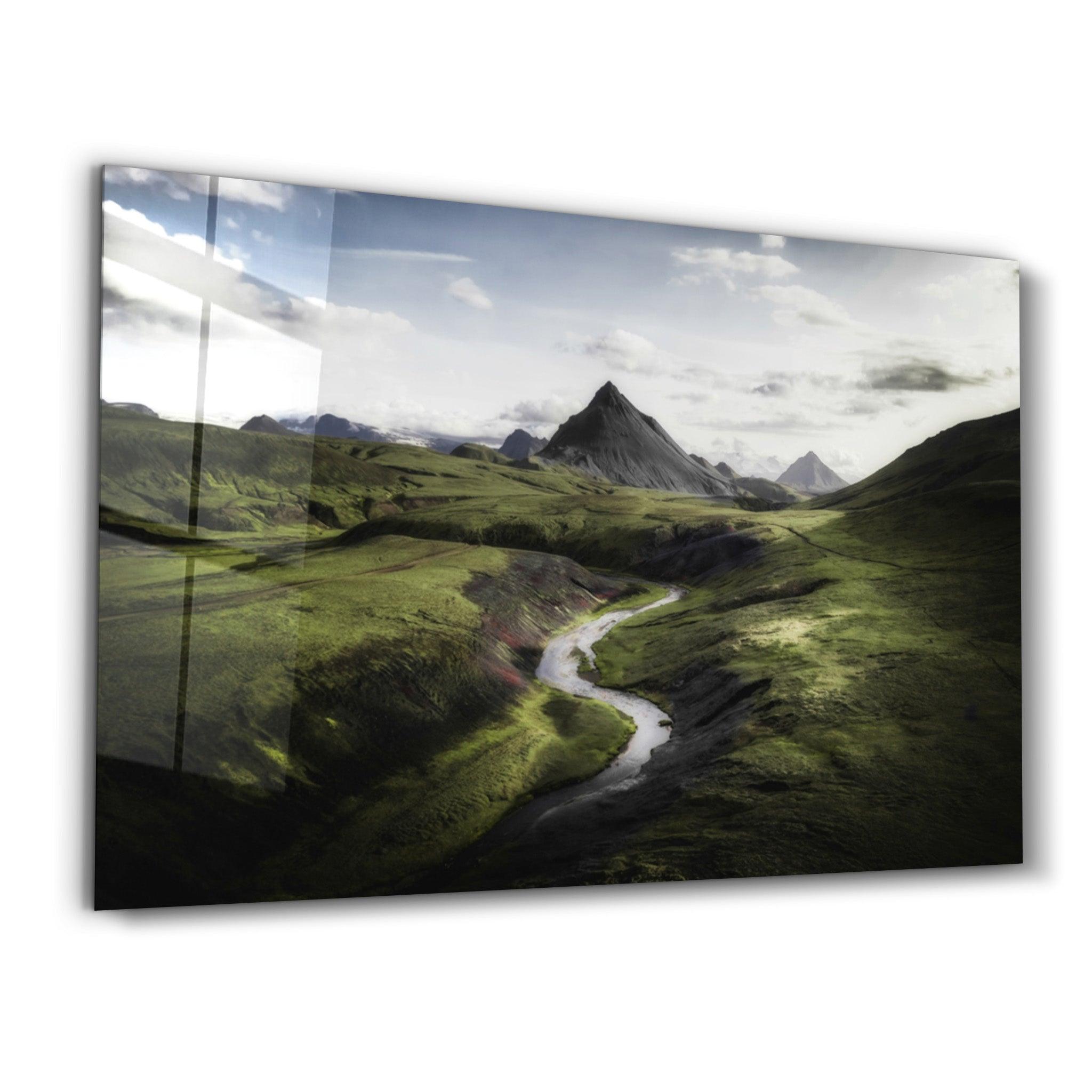 Green Valley | Glass Wall Art - Artdesigna