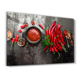 Red Peppers and Sauce | Glass Wall Art