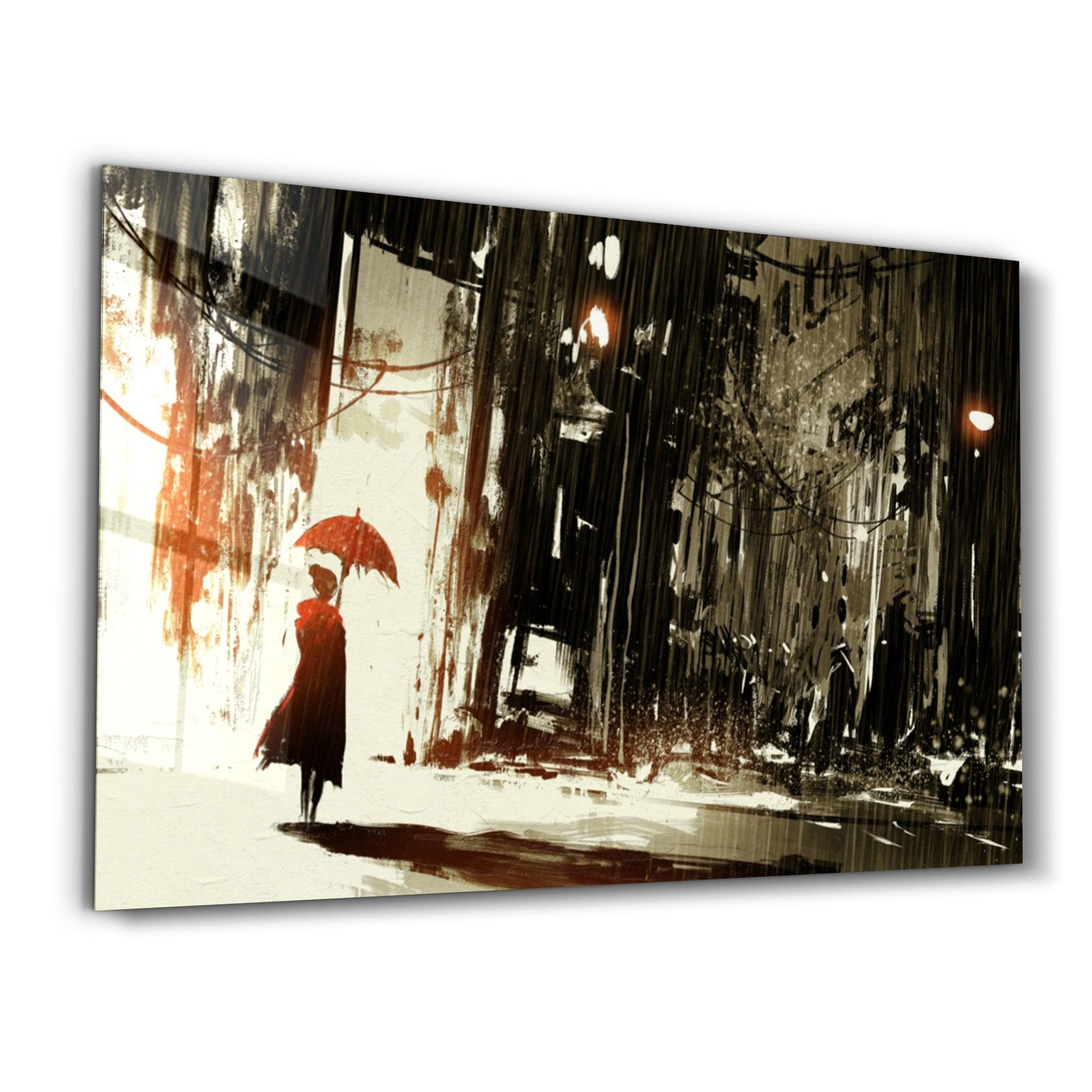 Abstract Woman and Red Umbrella | Glass Wall Art - Artdesigna