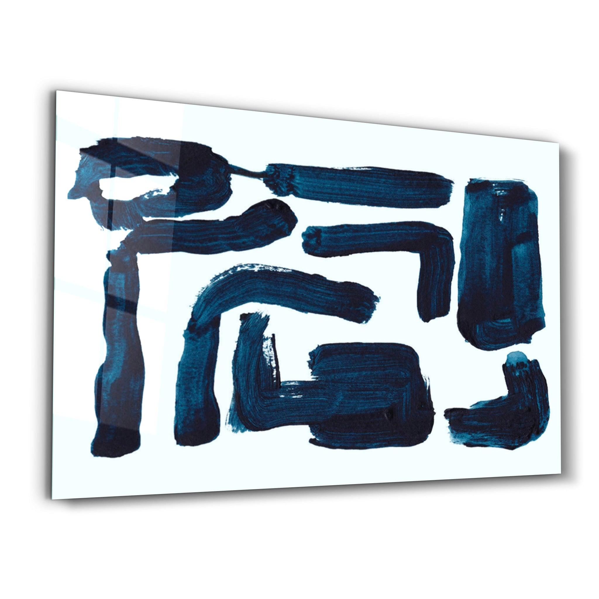 Blue Brush Marks | Glass Wall Art - Artdesigna