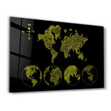 World Map Black-Yellow | Glass Wall Art