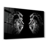 Lions Confrontation BW | Glass Wall Art