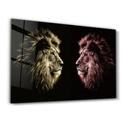 Lions Confrontation YR | Glass Wall Art - Artdesigna