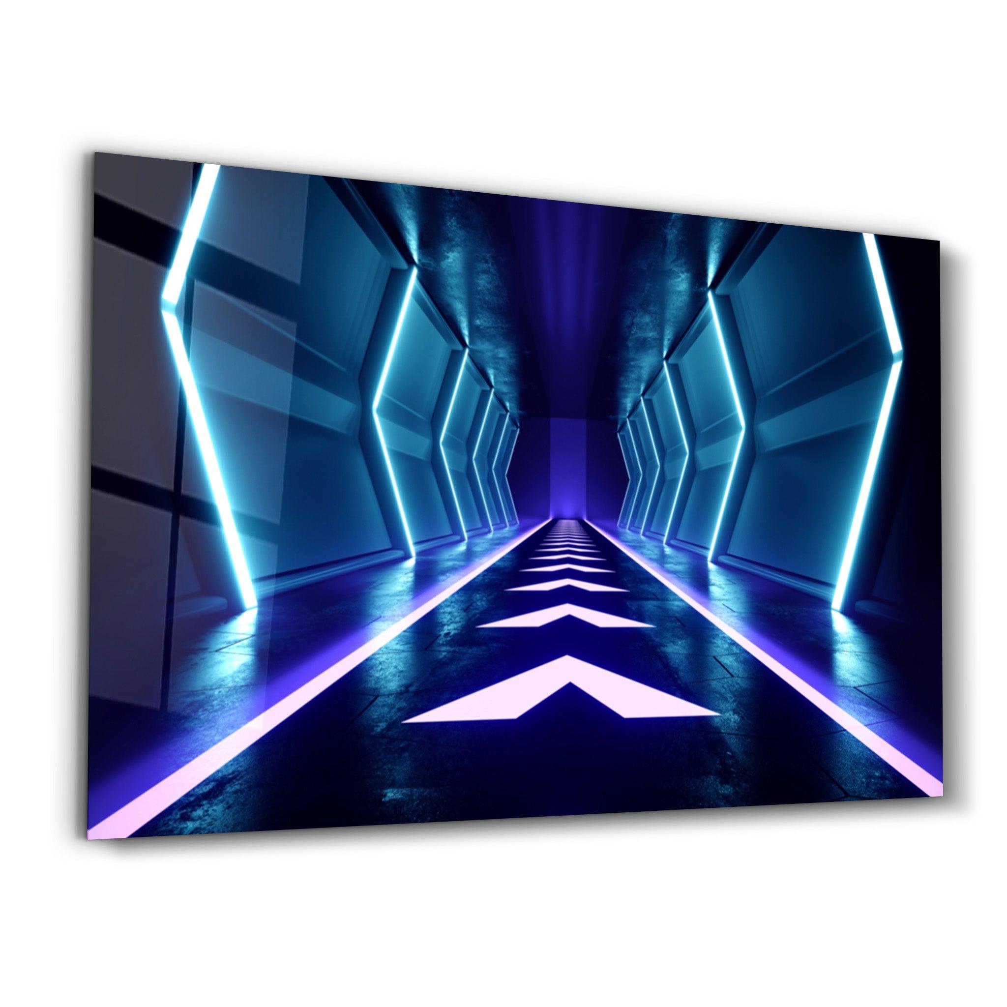 Neon Spacecraft | Glass Wall Art - Artdesigna