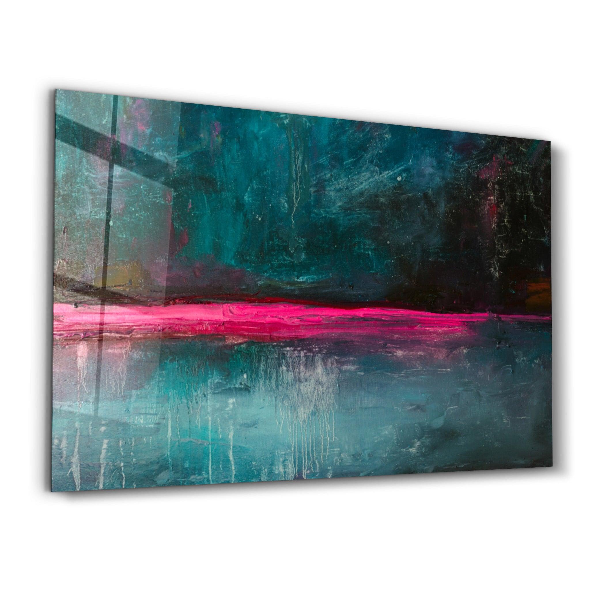 Pink Horizon Abstract | Glass Wall Art - Artdesigna