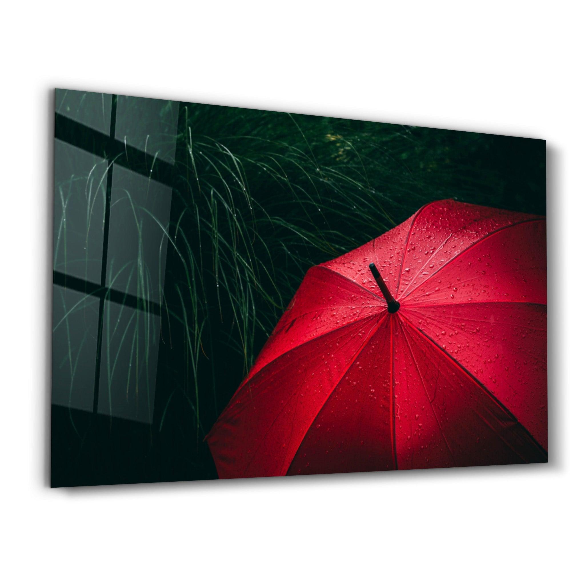 Red Umbrella | Glass Wall Art - Artdesigna