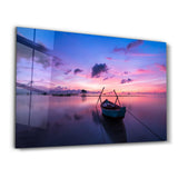 Blue Boat | Glass Wall Art