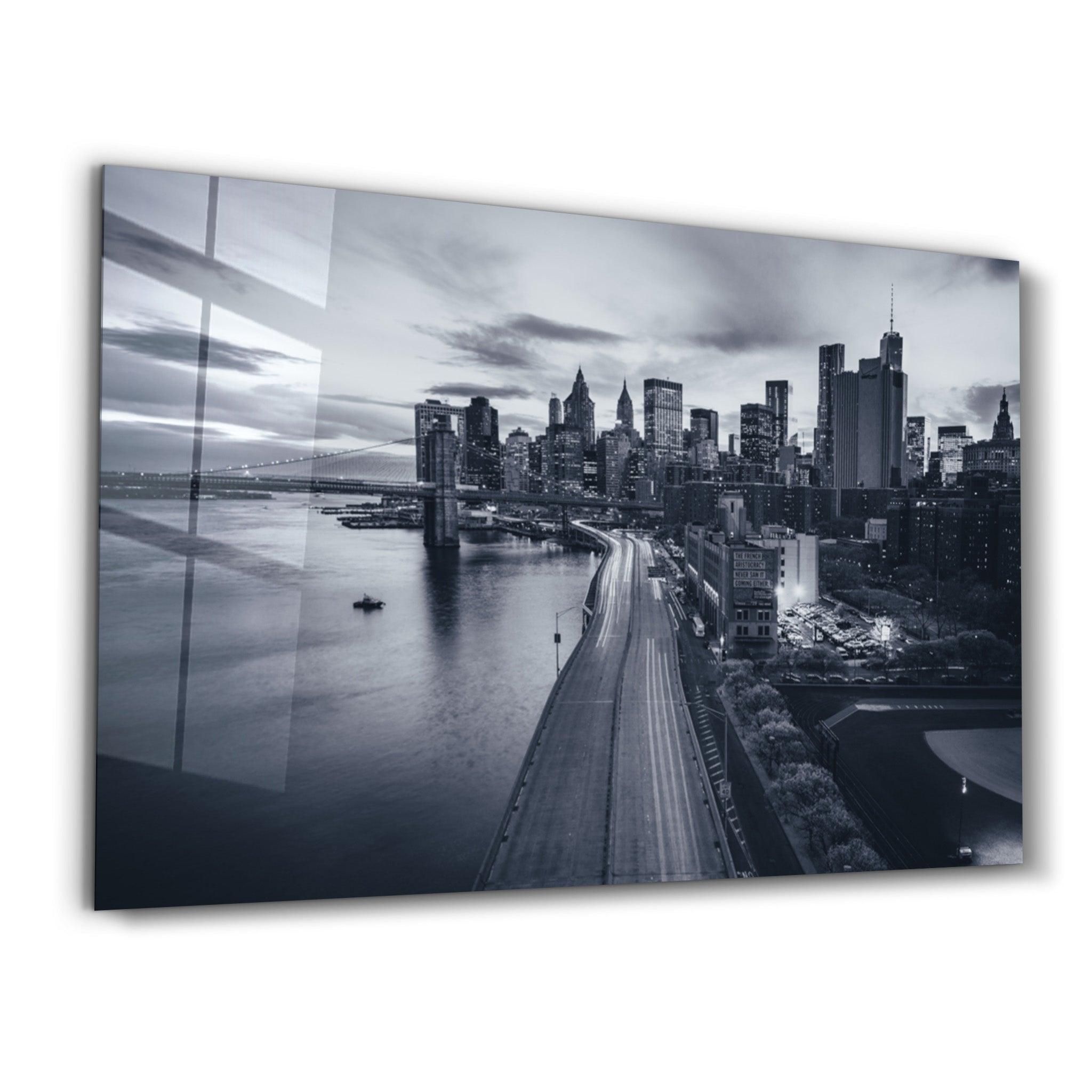 Empty Road in Downtown | Glass Wall Art - Artdesigna