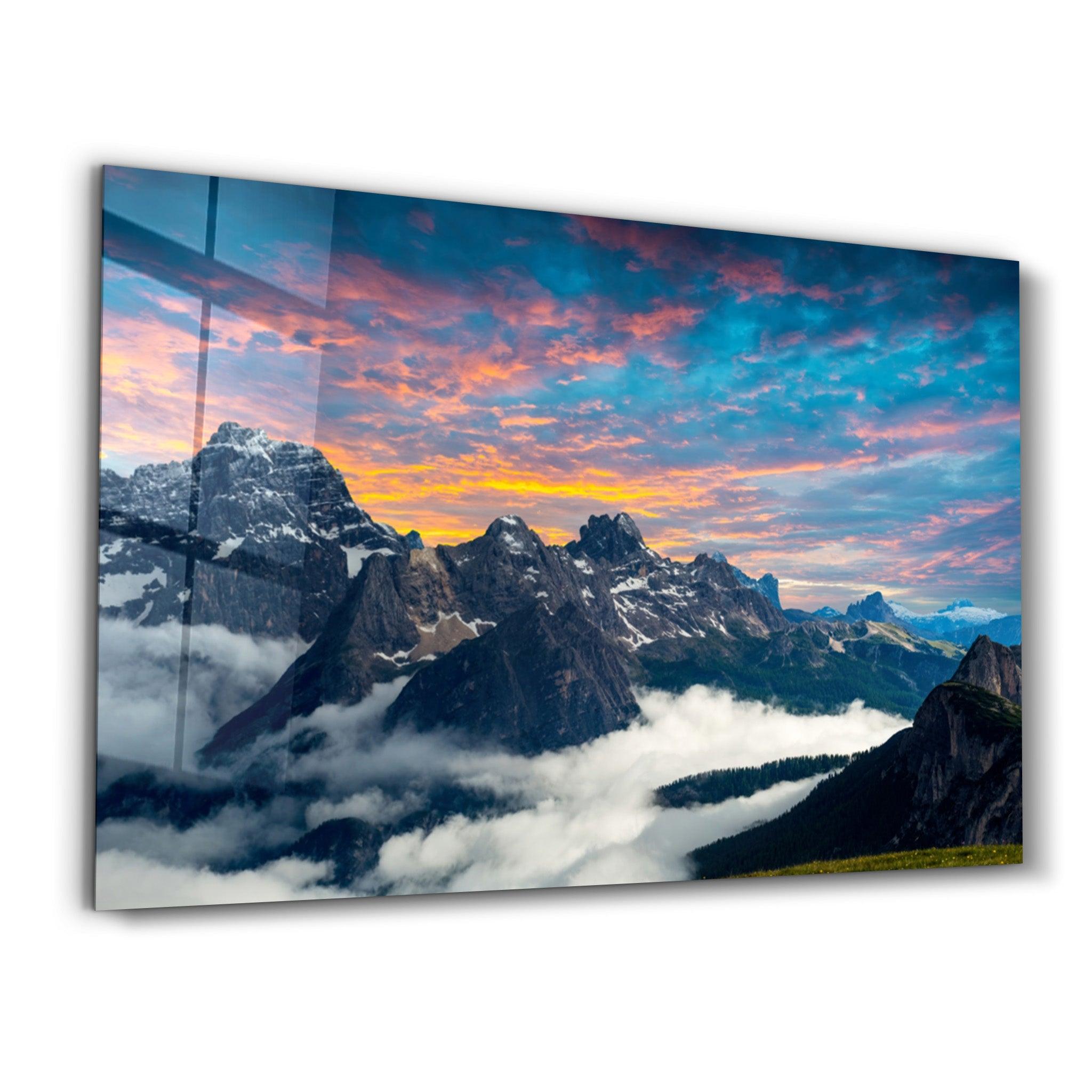 Mountains and Clouds | Glass Wall Art - Artdesigna