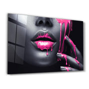 Pink Lips V2 | Glass Wall Art - Artdesigna