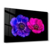 Blue and Pink Flowers | Glass Wall Art - Artdesigna