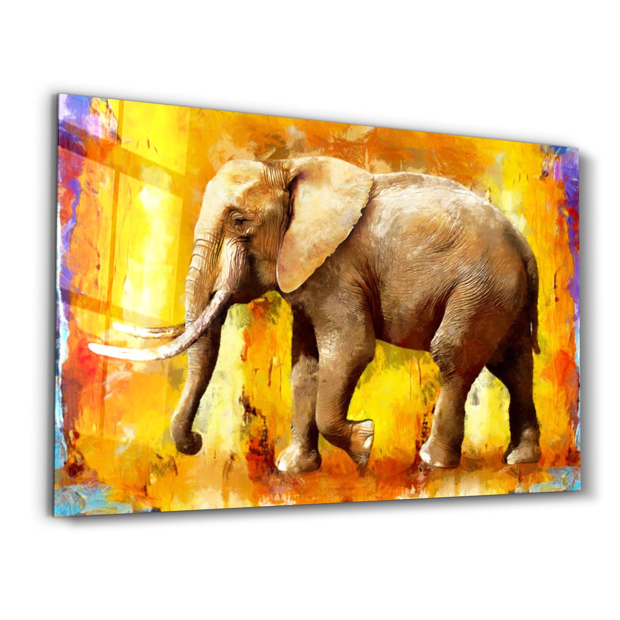 Elephant Yellow | Glass Wall Art - Artdesigna