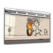 Banksy - Burning Toy | Designer's Collection Glass Wall Art - Artdesigna