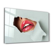 Red Lips | Designer's Collection Glass Wall Art - Artdesigna