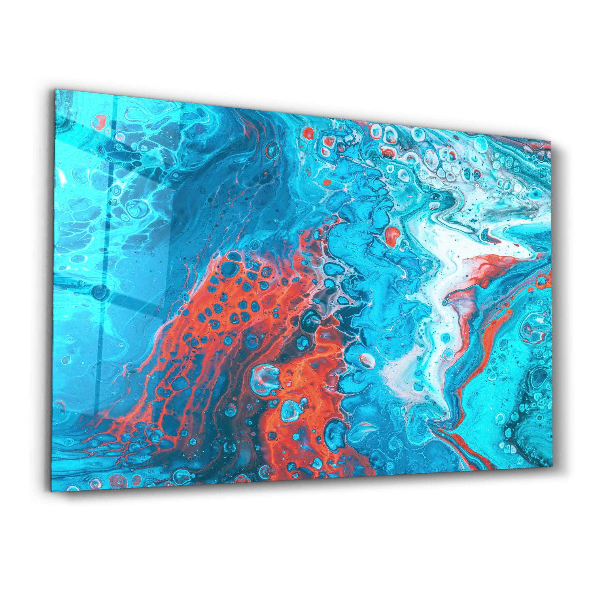 Blue and Red Ink Drops | Designer's Collection Glass Wall Art - Artdesigna