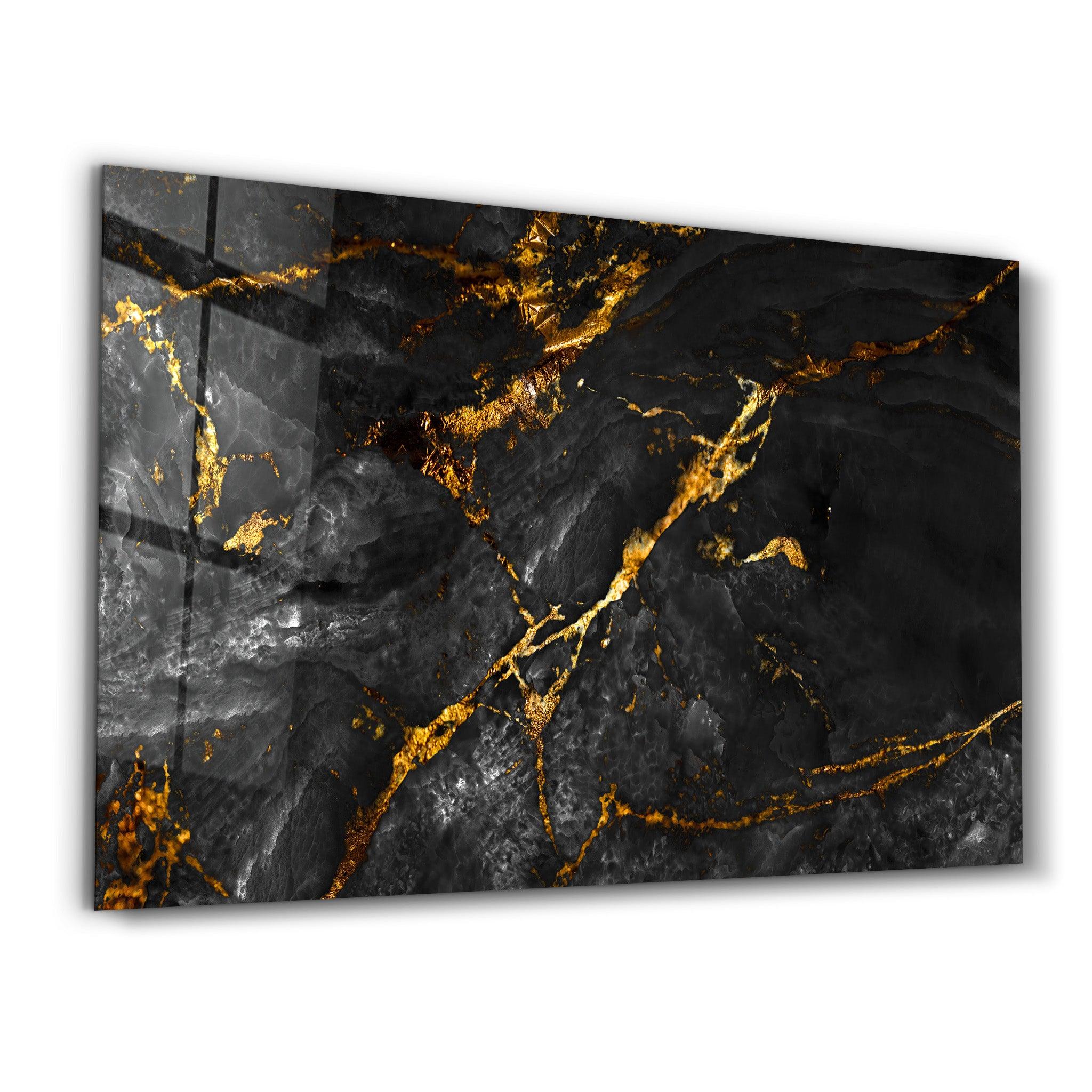 Black Marble with Golden Dust | Glass Wall Art - Artdesigna