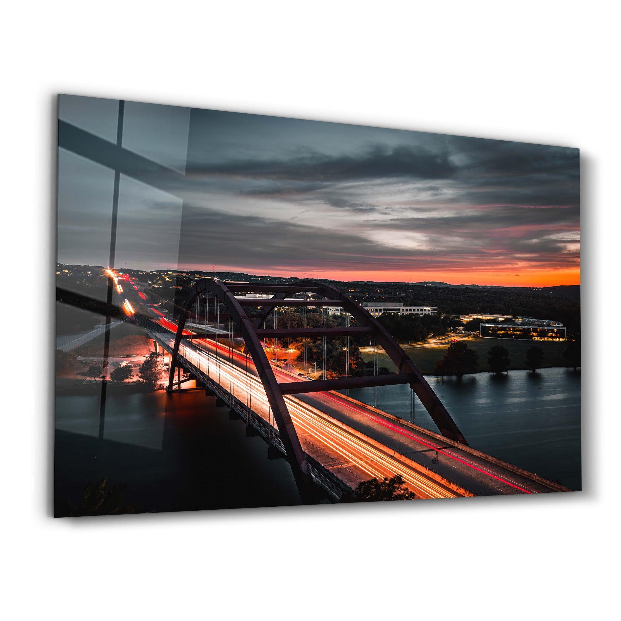 Texas -Bridge Skyline | Glass Wall Art - Artdesigna